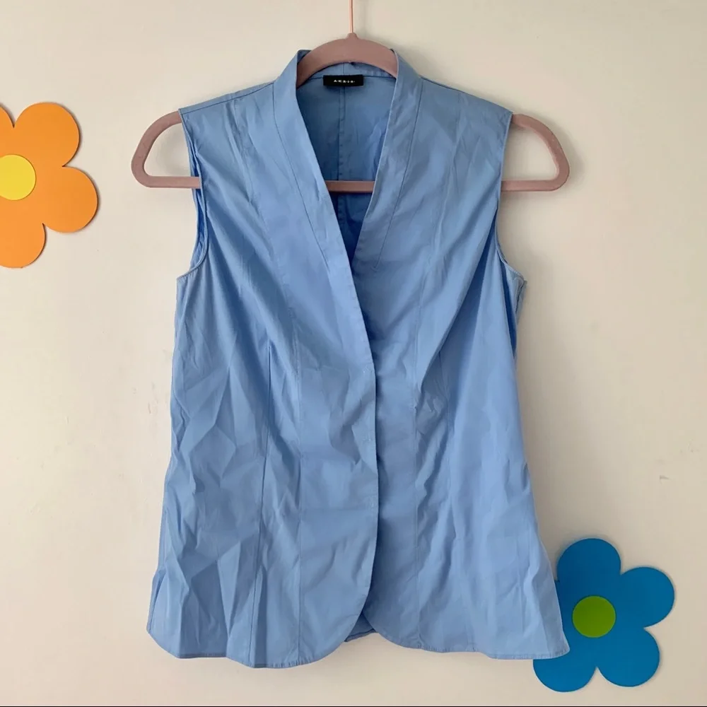 Vintage Akris Blue Button Front Vest Top - Picture 1 of 4